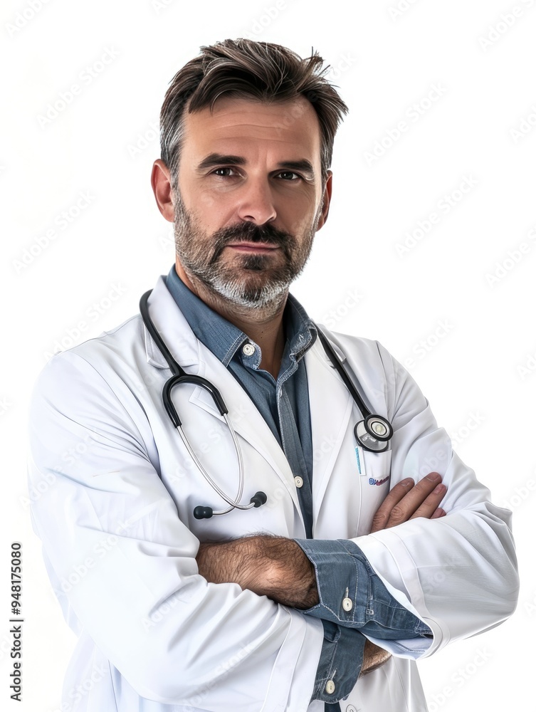 Portrait of successful doctor, standing with arms crossed, isolated on white background. Portrait of successful doctor, standing with arms crossed, isolated on white background.
