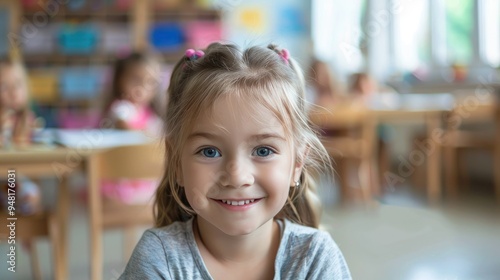 Wallpaper Mural Smiling little girl in classroom. Torontodigital.ca
