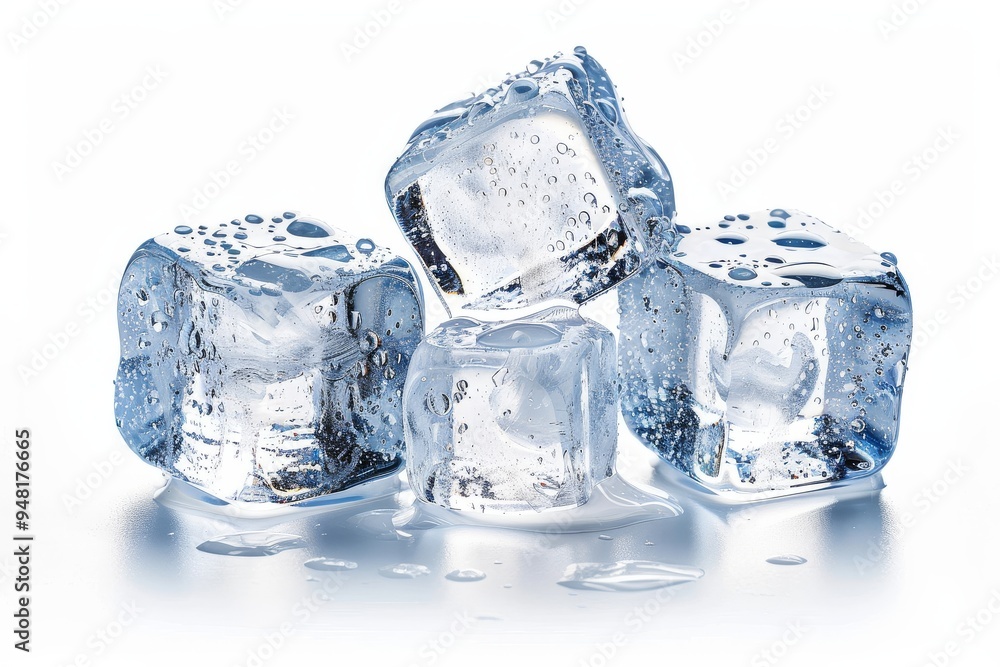 3 Melting Ice Cubes Isolated on White Background, No Shadows 3 Melting Ice Cubes Isolated on White Background, No Shadows