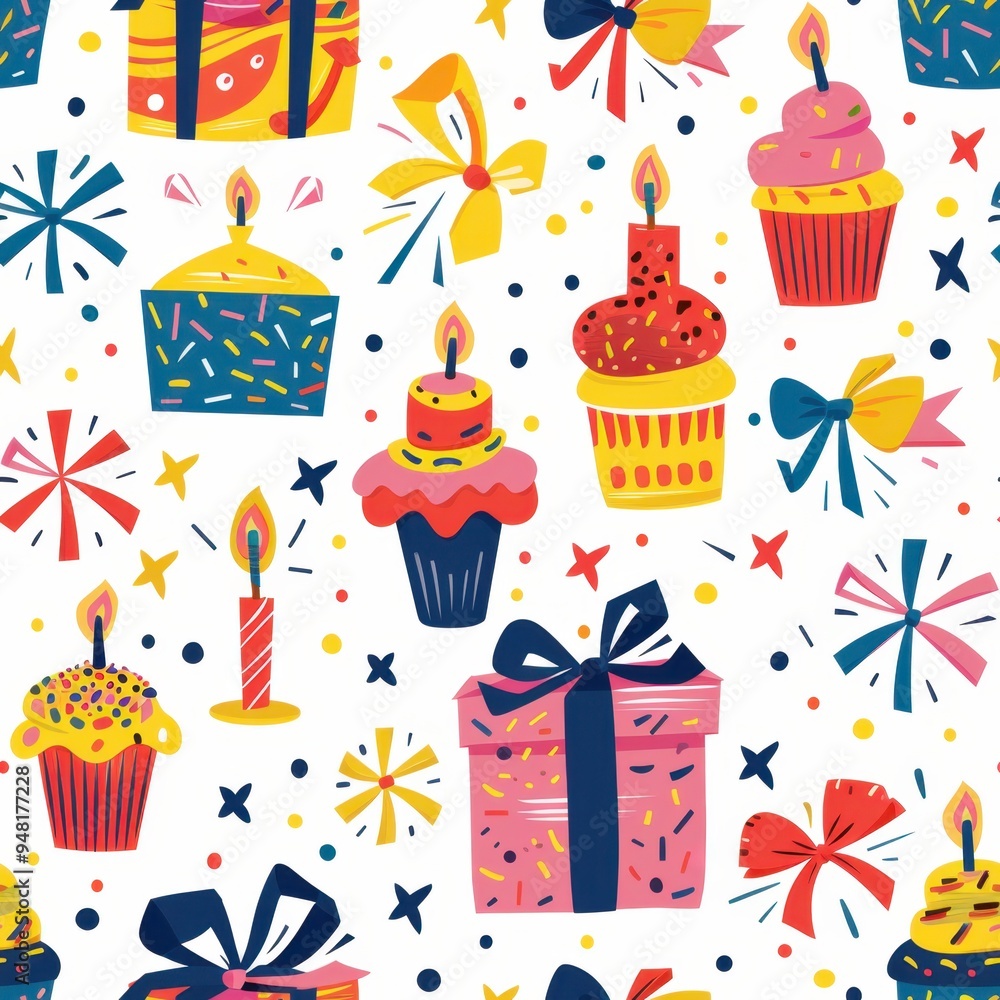 Seamless Pattern with Gift Boxes, Cupcakes, and Birthday Candles
Seamless Pattern with Gift Boxes, Cupcakes, and Birthday Candles