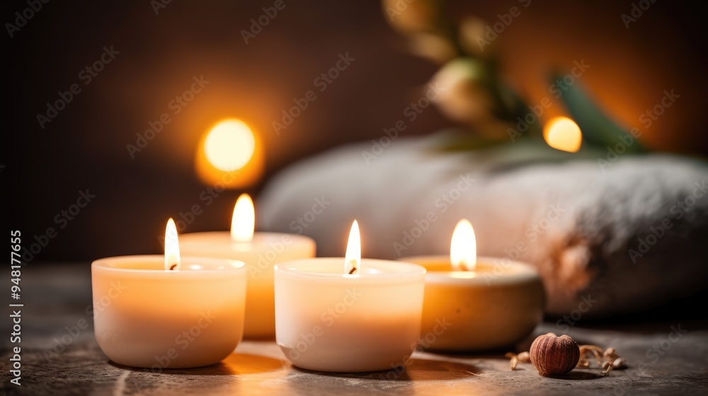 The soothing flame dances near blooming flowers and scented candles. The soothing flame dances near blooming flowers and scented candles.