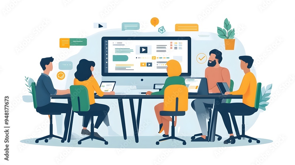 Virtual Team Collaborating on Website Development via Video Call in Remote Work Environment Virtual Team Collaborating on Website Development via Video Call in Remote Work Environment