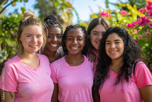 Outubro Rosa: Diverse Group of Women Supporting Breast Cancer Awareness

