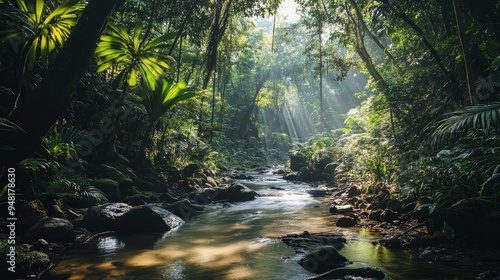 Tropical rain forest with river