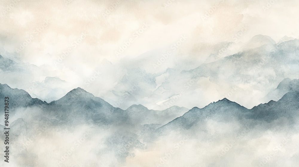 Subtle, watercolor-inspired wallpaper in soft, muted tones, creating a calm, serene environment in a bedroom or living space. Subtle, watercolor-inspired wallpaper in soft, muted tones, creating a calm, serene environment in a bedroom or living space.