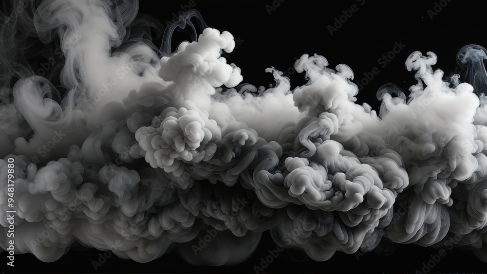 Mysterious swirling smoke formation against a dark black background Mysterious swirling smoke formation against a dark black background