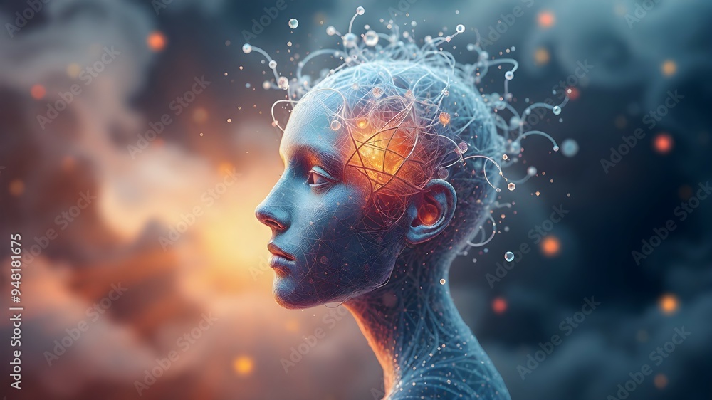 Surreal Abstract Human Head of Floating Particles with Ethereal Glow in a Dreamy, Mystical, Fantastical Realm Surreal Abstract Human Head of Floating Particles with Ethereal Glow in a Dreamy, Mystical, Fantastical Realm