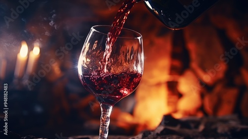 Elegant Celebration: Clear Wine Glass on Black Background