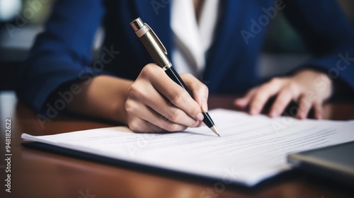 Focused Business Writing in Notebook at Office Table