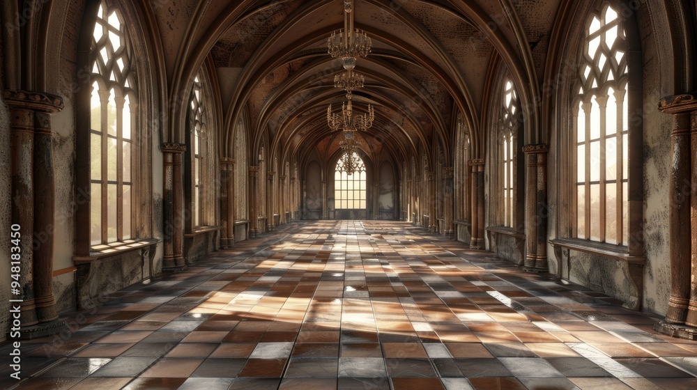 Fantasy medieval Great Hall in the royal palace. Fantasy medieval Great Hall in the royal palace.