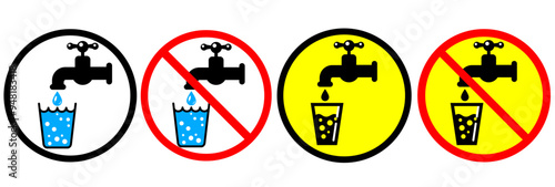 drinking water and no drinkable water sign on white background. vector pure drinking mineral water and do not drink symbol set. vector (eps) icon set.