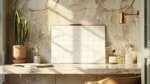 Experience a refined calendar month with a sophisticated design featuring a clean grid and elegant typograph photo