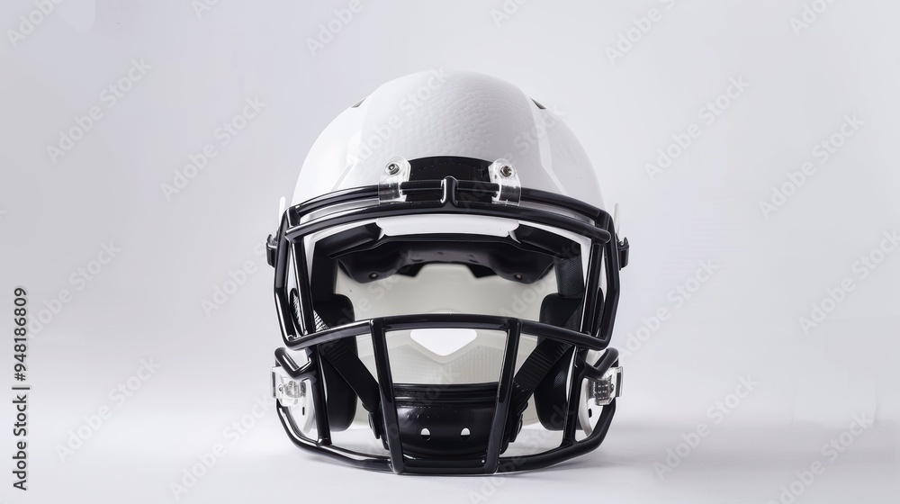 Naklejka premium White football helmet standing on white background