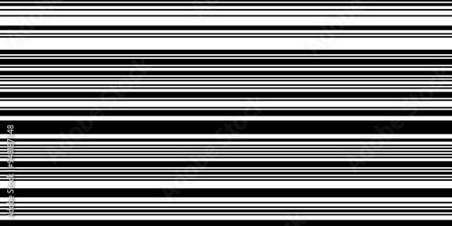 Simple monochrome bg with thin and thick horizontal lines as seamless pattern. Barcode black and white vector bg. Binary image of machine coding for marking goods and reading by scanner.