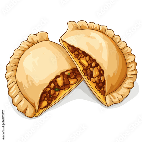 Empanada Cut in Half with Colorful Vegetable Filling