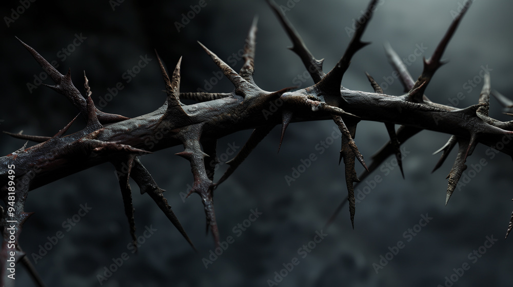 A twisted, thorny wreath made of branches. The wreath is made of many small branches, and it looks like it is made of thorns A twisted, thorny wreath made of branches. The wreath is made of many small branches, and it looks like it is made of thorns