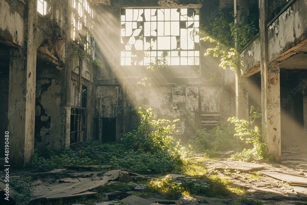 Abandoned Building Sunbeams Through Broken Window Abandoned Building Sunbeams Through Broken Window