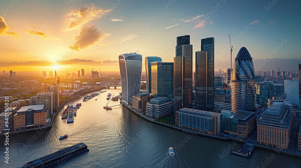 the modern skyline of Canary Wharf from an aerial perspective Stock ...