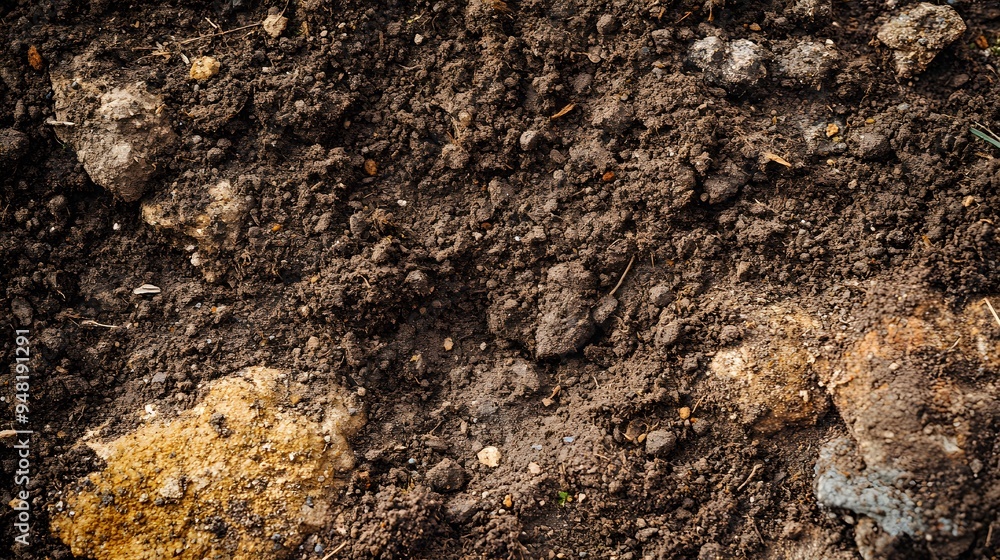 Forest soil rich in texture with abundant microorganisms, close-up view, detailed layers, showcasing the interdependence of soil and microbial life. Forest soil rich in texture with abundant microorganisms, close-up view, detailed layers, showcasing the interdependence of soil and microbial life.