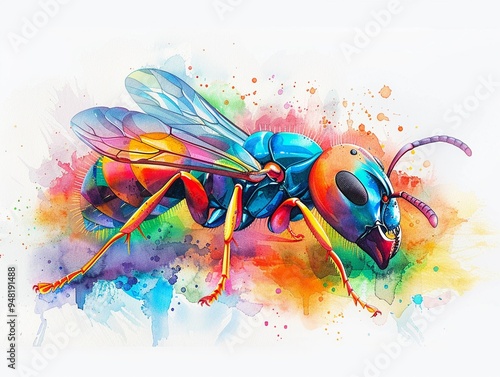 Pastel watercolor illustration of a detailed ant, gentle colors, intricate details, realistic textures, artistic and lifelike photo