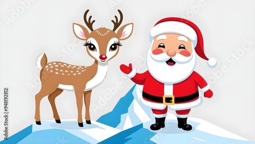 Happy Christmas day, Santa Claus With Deer, Vector Illustration.