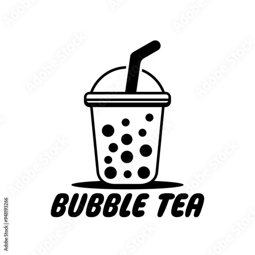 Bubble tea logo vector with white background milk tea black and white hand draw