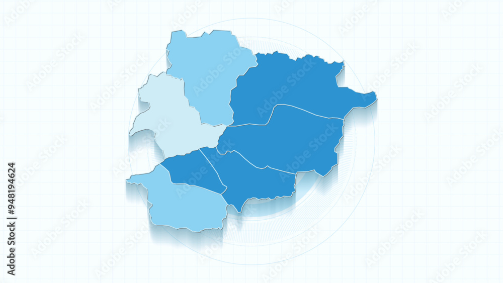 Blue Map of Andorra, Andorra map with borders of the states, country high detailed illustration map. Blue Map of Andorra, Andorra map with borders of the states, country high detailed illustration map.