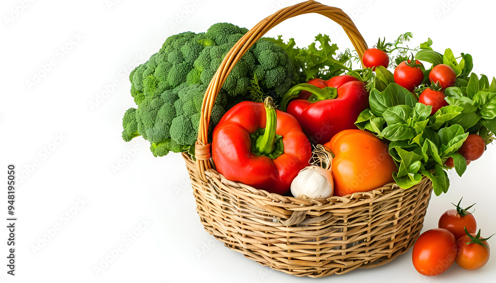 Fresh vegetables in basket isolated on white Fresh vegetables in basket isolated on white