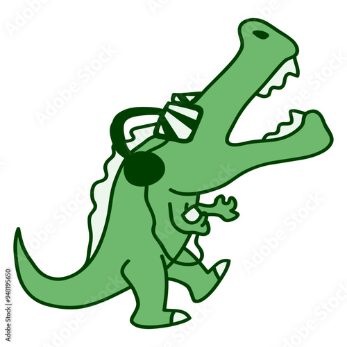 Funny Crocodile Reptile Animal Enjoy Walking Going Happy Headphone Sunglasses Music Listen Loud Bass Sound DJ Party Night Clubber Raver Disco Club Band Concert Techno Discothek Cool Love Humor Fun