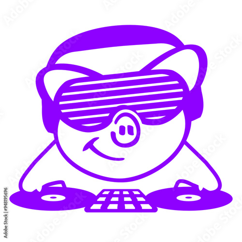 Funny Pink DJ Pig Farm Animal Turntable Vinyl Record Plate Mixing Console Headphone Sunglasses Music Listen Loud Bass Sound Party Night Clubber Raver Disco Club Band Concert Techno Discothek Humor Fun