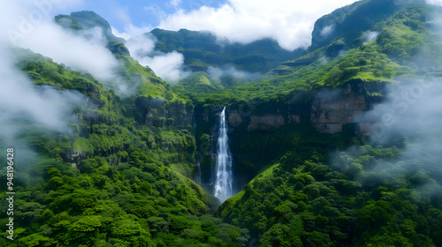 Mountain With Waterfall Front