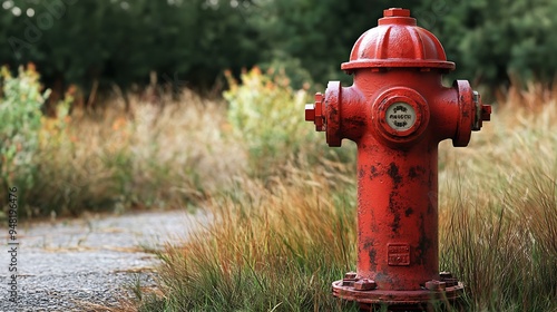 Red Fire Hydrant in a Field of Grass