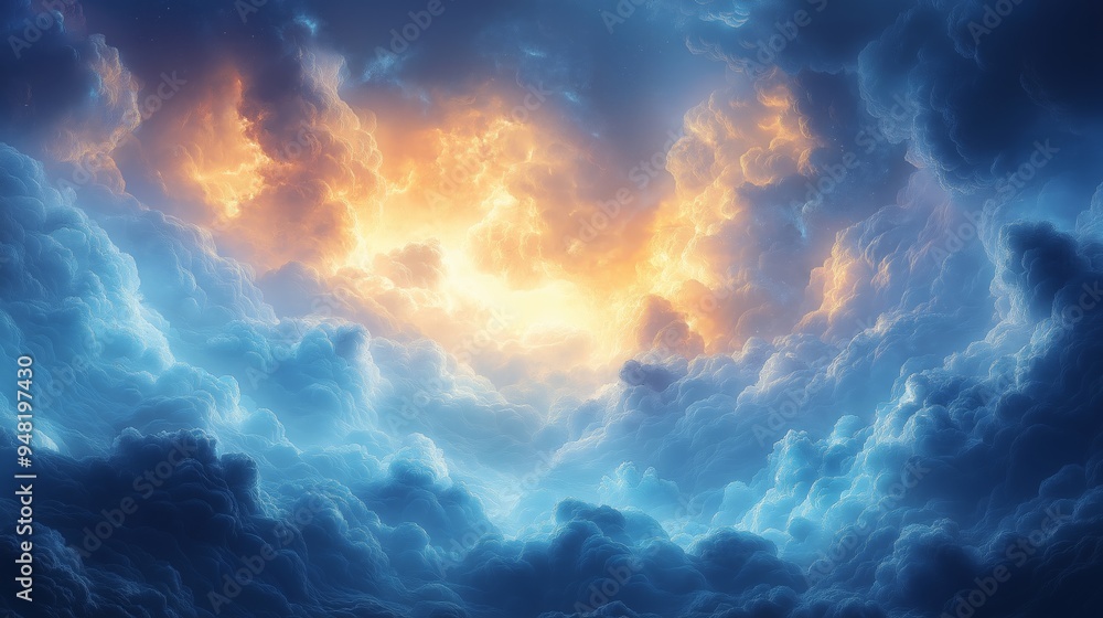 Fototapeta premium beautiful ethereal cloudscape with sunlight glow dreamy scenery