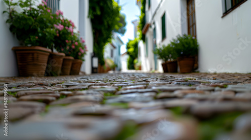 Fototapeta Naklejka Na Ścianę i Meble -  Narrow Alley Way With White Walls And Cobbleston