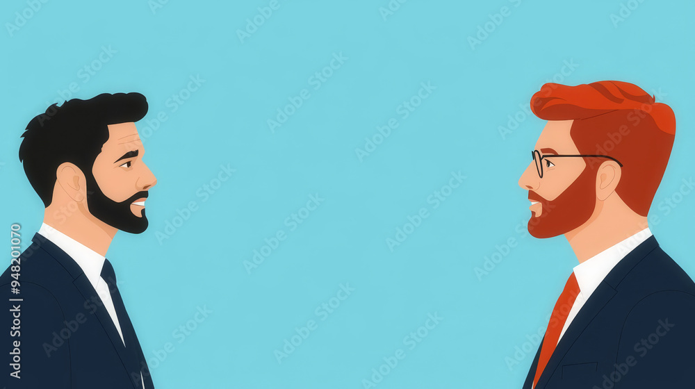 Fototapeta premium Business leaders facing off, intense expressions, flat design illustration