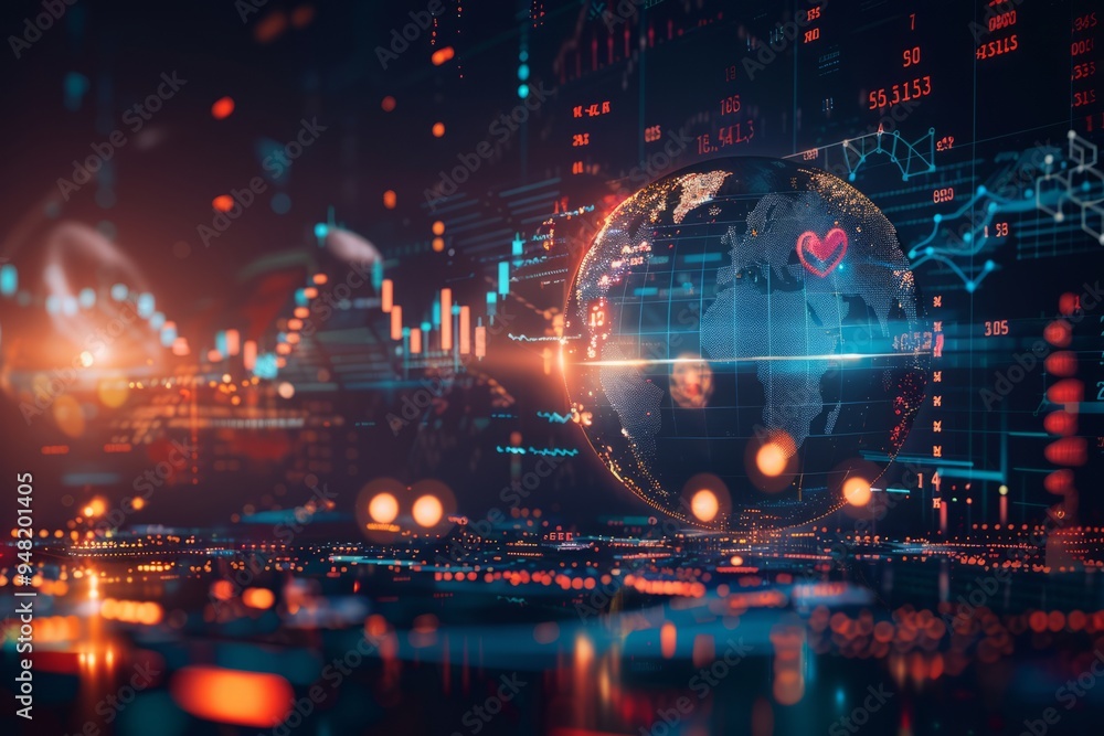Fototapeta premium Futuristic digital globe with data streams and cloud icons, symbolizing global connectivity, cloud computing, and digital innovation