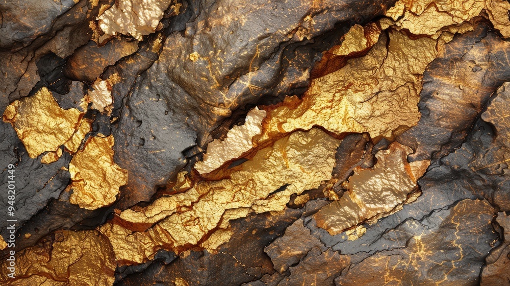 intricate beauty of gold ore, showcasing its embedded golden veins against a backdrop of rugged rock. intricate beauty of gold ore, showcasing its embedded golden veins against a backdrop of rugged rock.