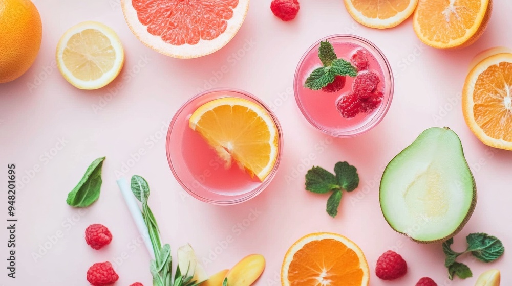 A refreshing citrus drink with a vibrant mix of orange, lemon, and grapefruit slices, accompanied by fresh mint and berries, perfect for summer. A refreshing citrus drink with a vibrant mix of orange, lemon, and grapefruit slices, accompanied by fresh mint and berries, perfect for summer.