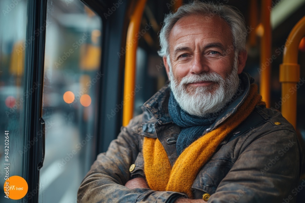 Happy Bus Driver with Arms Crossed, Smiling Proudly and Looking at the Camera Happy Bus Driver with Arms Crossed, Smiling Proudly and Looking at the Camera