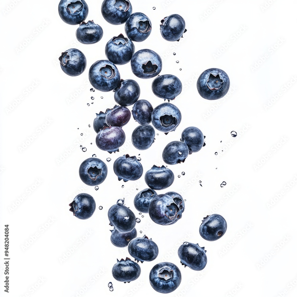 Close up of Falling Blueberry isolated on white background Close up of Falling Blueberry isolated on white background