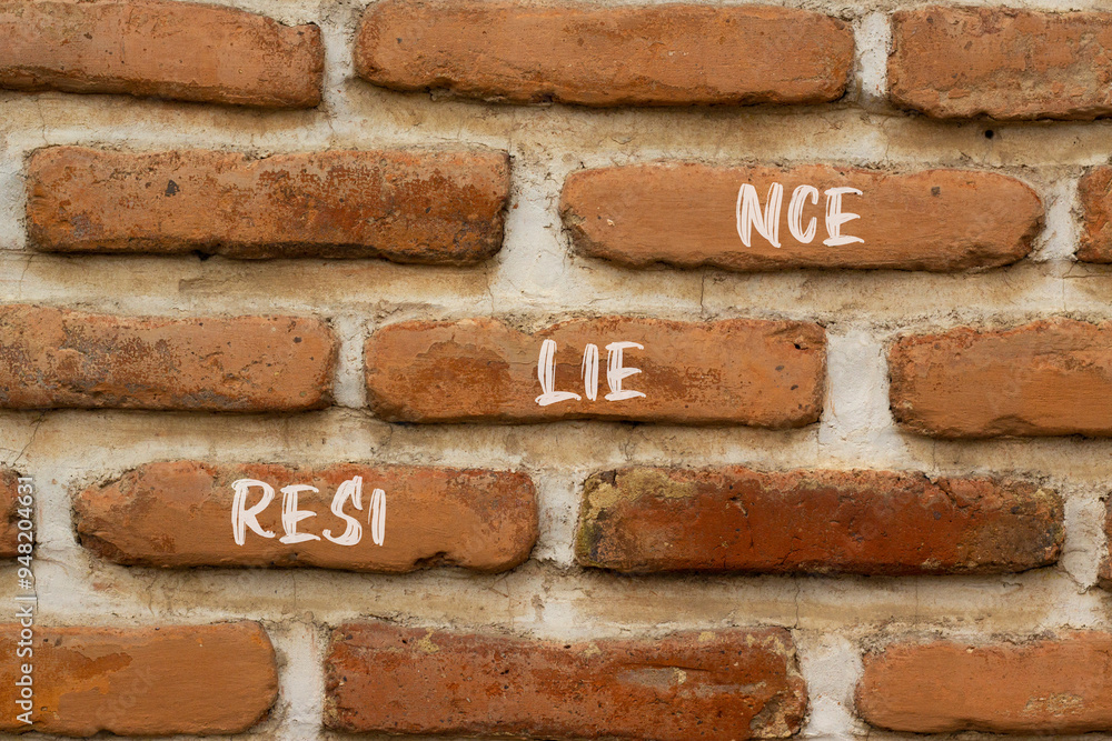 Resilience symbol. Concept word Resilience on beautiful brown bricks. Beautiful brown brick wall background. Business resilience concept. Copy space. Resilience symbol. Concept word Resilience on beautiful brown bricks. Beautiful brown brick wall background. Business resilience concept. Copy space.