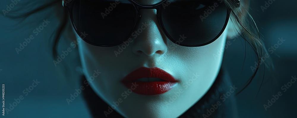Mysterious Fashion Photography A Striking Close-Up with Sunglasses and Intriguing Light and Shadow Play Mysterious Fashion Photography A Striking Close-Up with Sunglasses and Intriguing Light and Shadow Play