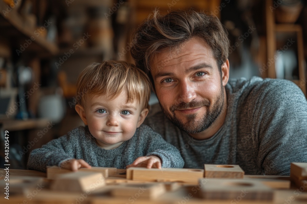 Happy Father and Son Assembling Wooden Furniture at Home Using Various Tools for a Fun Project Happy Father and Son Assembling Wooden Furniture at Home Using Various Tools for a Fun Project