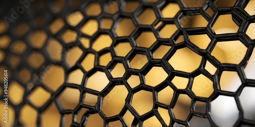 abstract yellow and black perforated structure resembling honeycomb. photo