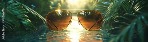 Wallpaper Mural Stylish Sunglasses for Summer Discover the Perfect Pair for Your Jungle Adventures, Fashionable Sunglasses in a Lush Jungle, Where Elegance Meets the Wild Torontodigital.ca