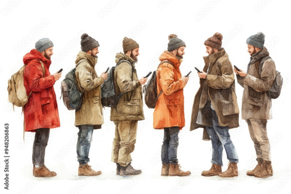 Fototapeta premium Happy Men Smiling and Enjoying Their Phones: Joyful Moments with Mobile Technology