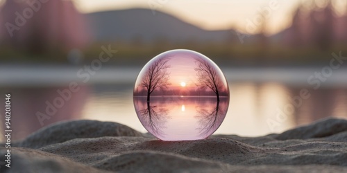 Serene pastel landscape with smooth waves and single pink sphere.