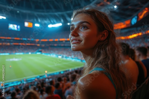 Thrilled Football Fans Celebrate with Emotion in the Grandstand of a Packed Stadium