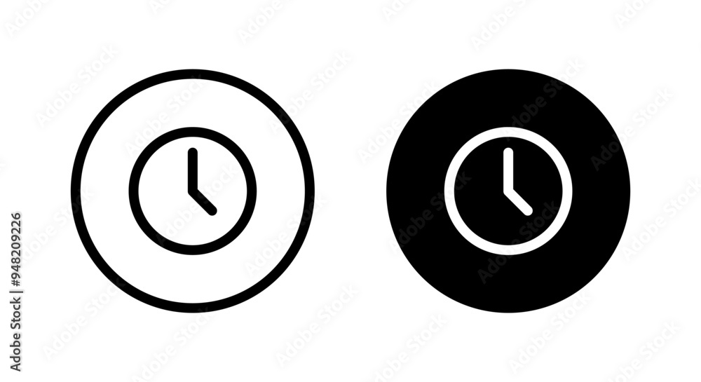 Clock, time icon on black circle. Hour concept Clock, time icon on black circle. Hour concept