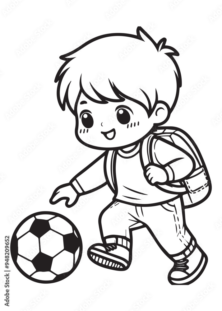 Boy play with ball illustration coloring page Boy play with ball illustration coloring page